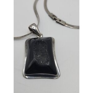 Charles Albert Crystal Onyx Sterling Silver Pendant 24" Chain Necklace Vintage